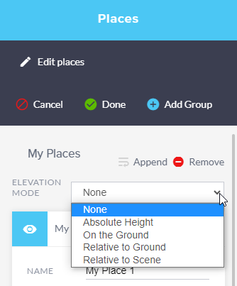 Change elevation mode of place